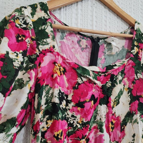 H&M Women's Floral Patterned Midi Flowy Dress in Pink and Cream Size Medium - Picture 10 of 16